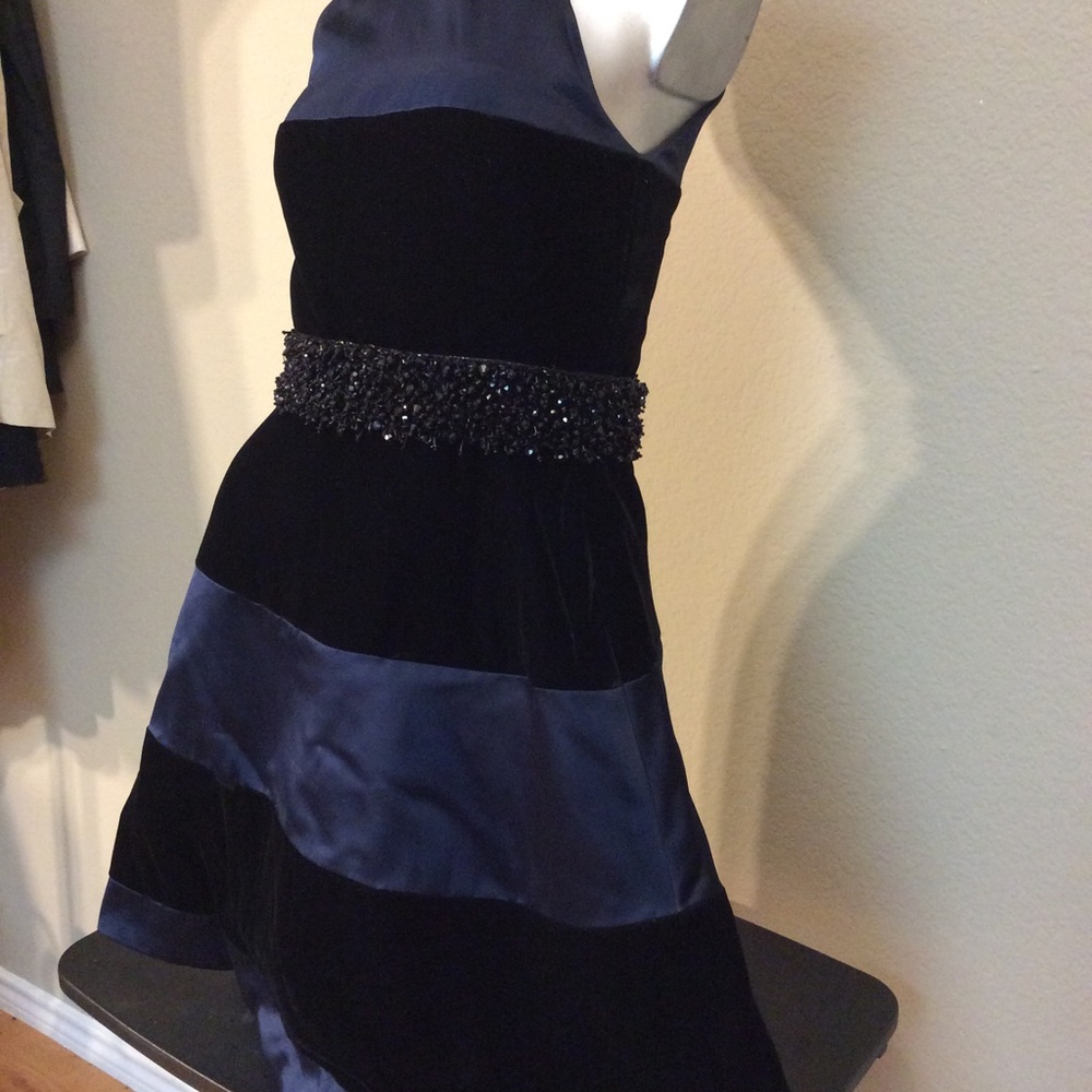 Donald Deal Dark Blue Velvet Rhinestone Dress